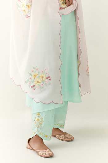 Shop_Anantaa By Roohi_Blue Silk, Chanderi, Chiffon Embroidery Collared Kurta Palazzo Set _Online_at_Aza_Fashions
