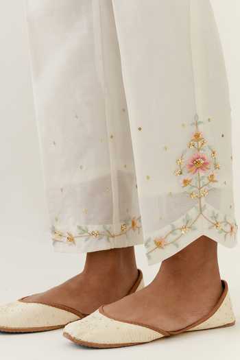 Buy_Anantaa By Roohi_Off White Silk, Chanderi Embroidery Split V-neck Kurta And Palazzo Set _Online_at_Aza_Fashions