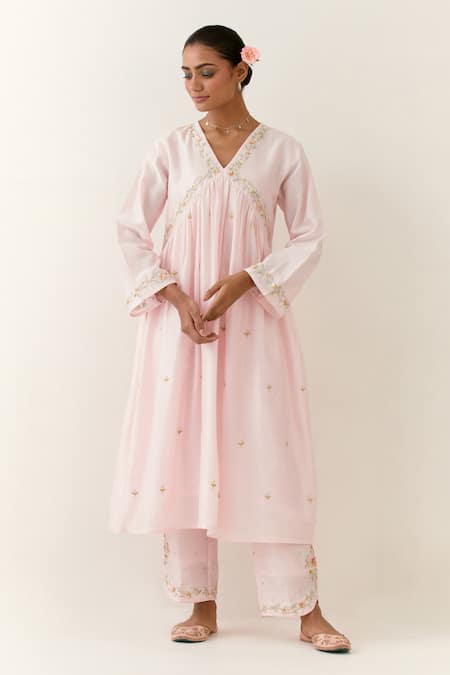 Anantaa By Roohi Silk Chanderi Gathered Kurta & Palazzo Set 