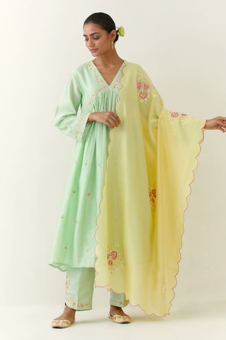 Anantaa by Roohi Silk Chanderi Gathered Kurta Palazzo Set 