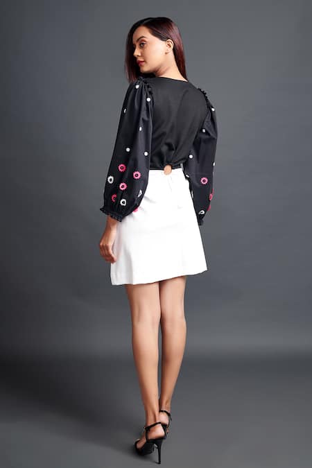 Shop Deepika Arora Black Cotton Applique V-neck Floral Cut Work Sleeve Dress at Aza Fashions Shop_Deepika Arora_Black Cotton Applique V-neck Floral Cut Work Sleeve Dress_at_Aza_Fashions