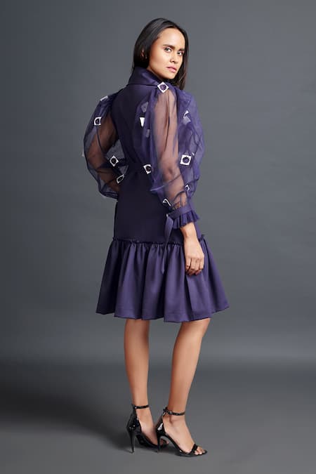 Deepika Arora Purple Net Embroidery Collared Flower Confetti Sleeve Dress Online at Aza Fashions Deepika Arora_Purple Net Embroidery Collared Flower Confetti Sleeve Dress_Online_at_Aza_Fashions