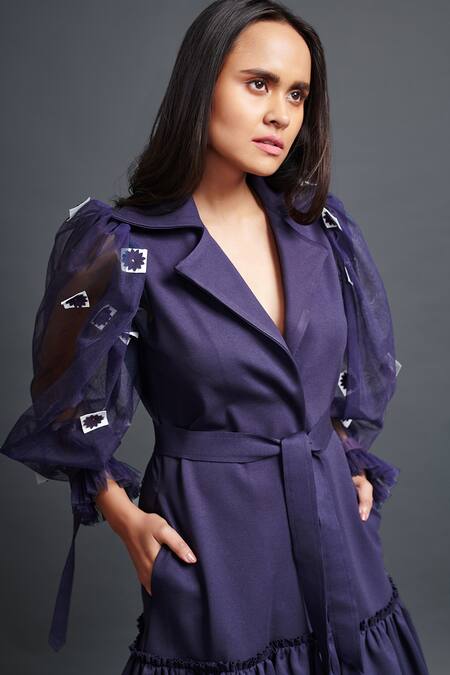 Buy Deepika Arora Purple Net Embroidery Collared Flower Confetti Sleeve Dress Online at Aza Fashions Buy_Deepika Arora_Purple Net Embroidery Collared Flower Confetti Sleeve Dress_Online_at_Aza_Fashions