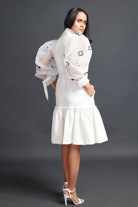 Shop Deepika Arora White Net Embroidery Collared Confetti Sleeve Dress at Aza Fashions Shop_Deepika Arora_White Net Embroidery Collared Confetti Sleeve Dress_at_Aza_Fashions