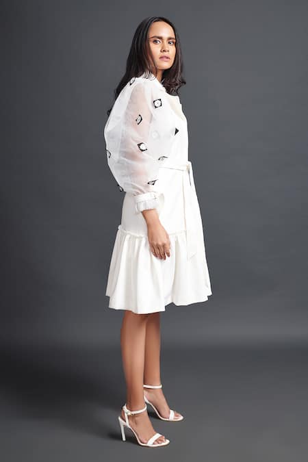 Buy Deepika Arora White Net Embroidery Collared Confetti Sleeve Dress Online at Aza Fashions Buy_Deepika Arora_White Net Embroidery Collared Confetti Sleeve Dress_Online_at_Aza_Fashions