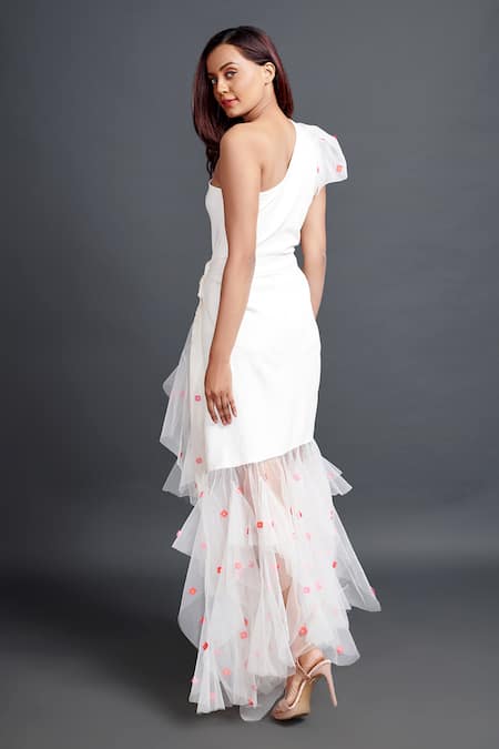 Deepika Arora Bodysuit With Flower Embroidered Frilled Skirt 
