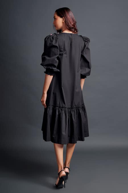 Shop Deepika Arora Black Cotton Embroidery Boat Neck Dress at Aza Fashions Shop_Deepika Arora_Black Cotton Embroidery Boat Neck Dress_at_Aza_Fashions