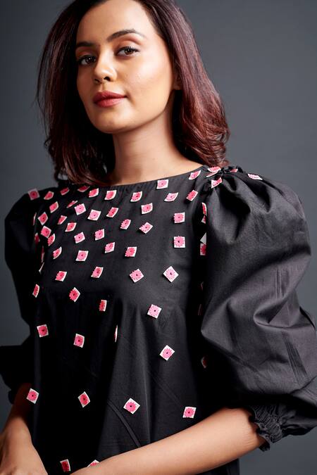 Buy Deepika Arora Black Cotton Embroidery Boat Neck Dress Online at Aza Fashions Buy_Deepika Arora_Black Cotton Embroidery Boat Neck Dress_Online_at_Aza_Fashions