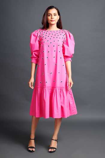Buy Pink Cotton Embroidery Boat Neck Cutwork Dress For Women by Deepika  Arora Online at Aza Fashions.