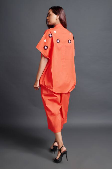Shop Deepika Arora Orange Cotton Applique Bandeau Neck Embroidered Shirt And Pant Set at Aza Fashions Shop_Deepika Arora_Orange Cotton Applique Bandeau Neck Embroidered Shirt And Pant Set_at_Aza_Fashions