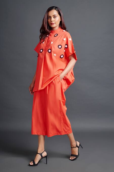 Buy Deepika Arora Orange Cotton Applique Bandeau Neck Embroidered Shirt And Pant Set Online at Aza Fashions Buy_Deepika Arora_Orange Cotton Applique Bandeau Neck Embroidered Shirt And Pant Set_Online_at_Aza_Fashions