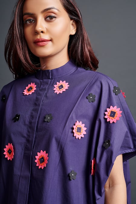 Deepika Arora_Purple Cotton Applique Bandeau Neck Embroidered Shirt And Pant Set_Online_at_Aza_Fashions
