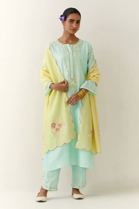 Anantaa By Roohi Blue Silk, Chanderi Embroidery Round Neck Kurta at Aza Fashions Anantaa By Roohi_Blue Silk, Chanderi Embroidery Round Neck Kurta _at_Aza_Fashions