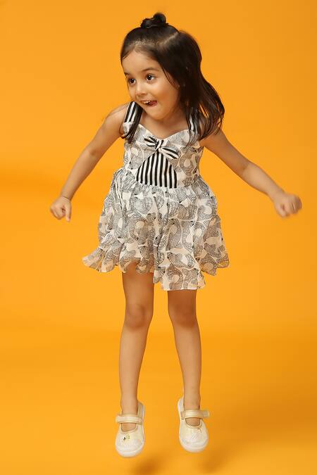 Shop_Neha Gursahani_Black Viscose, Georgette Fish Print Dress _Online_at_Aza_Fashions