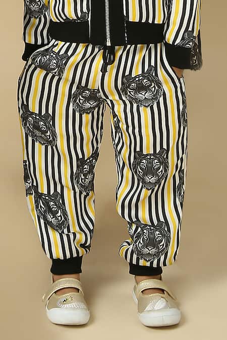 Buy_Neha Gursahani_Black Satin, Linen Tiger Print Jacket With Jogger Pant _Online_at_Aza_Fashions