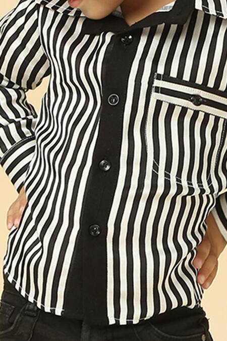 Neha Gursahani Black Satin, Linen Stripe Pattern Shirt at Aza Fashions Neha Gursahani_Black Satin, Linen Stripe Pattern Shirt_at_Aza_Fashions