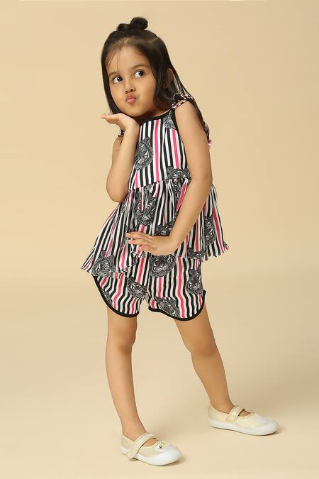 Neha Gursahani_Pink Viscose Tiger Print Peplum Top With Shorts _Online_at_Aza_Fashions