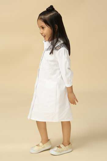 Buy_Neha Gursahani_White Poplin Geometric Cut-work Yoke Dress _Online_at_Aza_Fashions