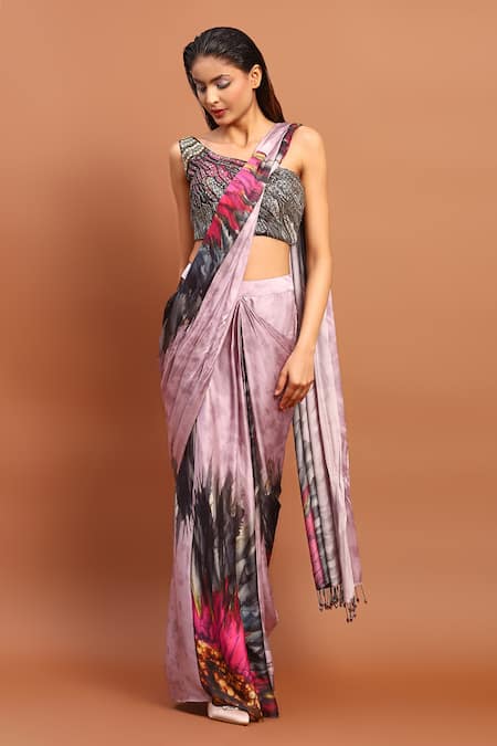 Soniya G Printed Pre-Draped Saree & Blouse Set 