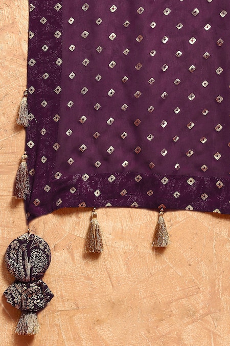 Soniya G_Purple Georgette Beads, Sequins V-neck Printed Lehenga Saree And Blouse Set _at_Aza_Fashions