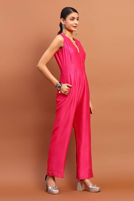 Soniya G Magenta Chanderi Sequins V-neck V Jumpsuit Online at Aza Fashions Soniya G_Magenta Chanderi Sequins V-neck V Jumpsuit _Online_at_Aza_Fashions