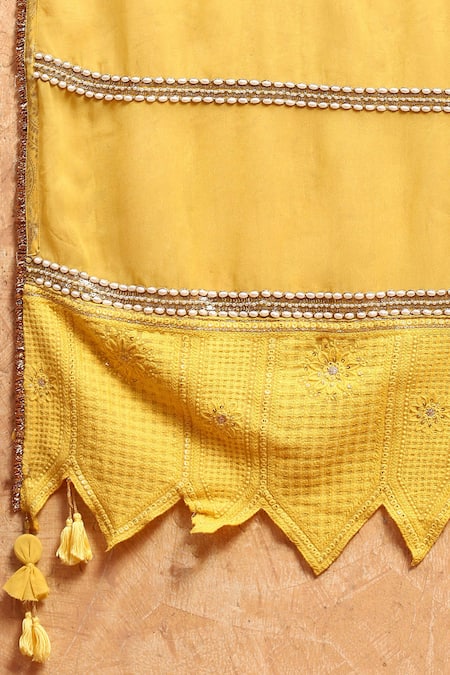 Soniya G_Yellow Georgette Sequins, Beads, Chains, Hand Embroidered Kurta Gharara Set _at_Aza_Fashions