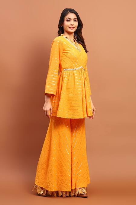 Buy_Soniya G_Yellow Georgette Sequins, Zari, Tassels Hand Embroidered Anarkali Gharara Set _Online_at_Aza_Fashions