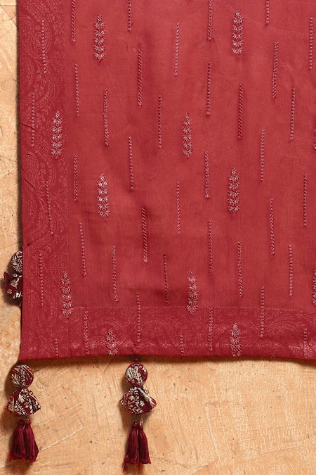 Soniya G_Maroon Georgette Sequins, Foil Printing, Embroidery V-neck Kurta Pant Set _at_Aza_Fashions