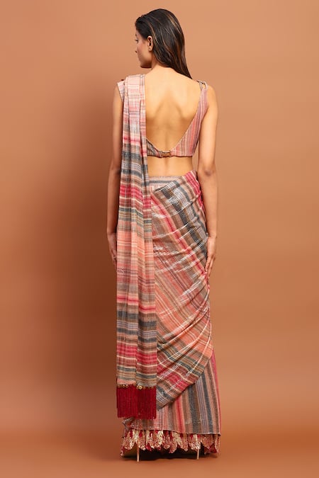 Shop Soniya G Magenta Cotton Sequins, Embroidery Round Neck Pre-draped Saree With Blouse at Aza Fashions Shop_Soniya G_Magenta Cotton Sequins, Embroidery Round Neck Pre-draped Saree With Blouse_at_Aza_Fashions