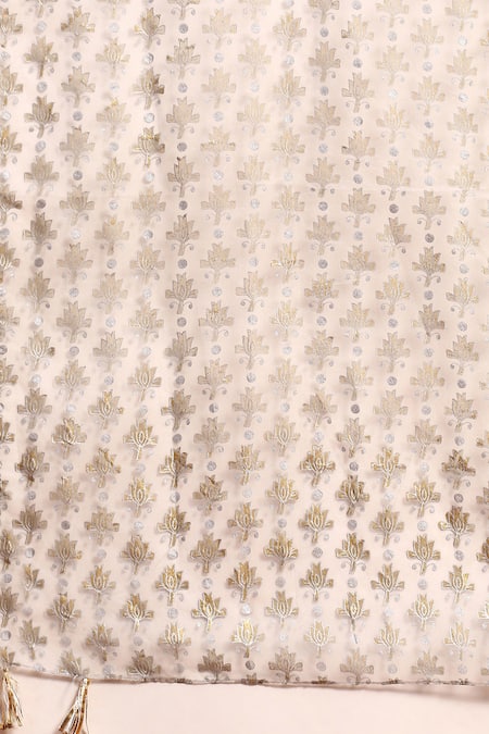 Soniya G_Ivory Georgette Sequins, Beads, Embroidery Round Neck Chikankari Kurta Pant Set _at_Aza_Fashions