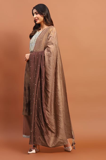 Soniya G Brown Georgette Sequins, Beads, Cut Work, Embroidery Pakistani Yoke Kurta Set Online at Aza Fashions Soniya G_Brown Georgette Sequins, Beads, Cut Work, Embroidery Pakistani Yoke Kurta Set_Online_at_Aza_Fashions