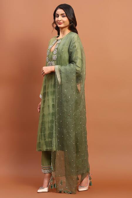 Soniya G Green Georgette Sequins, Beads, Embroidery Keyhole Pakistani Tie-dyed Kurta Set Online at Aza Fashions Soniya G_Green Georgette Sequins, Beads, Embroidery Keyhole Pakistani Tie-dyed Kurta Set _Online_at_Aza_Fashions