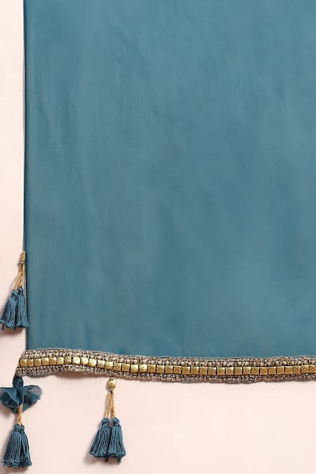 Soniya G_Blue Georgette Embroidery, Tassels Keyhole Pakistani Tie-dyed Kurta Pant Set _at_Aza_Fashions