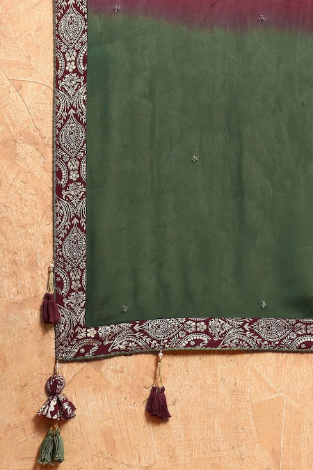 Soniya G_Maroon Georgette Embroidery, Tassels Ombre Foil Print Anarkali With Dupatta _at_Aza_Fashions