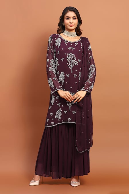 Soniya G Purple Georgette Embroidery Thread Round Sequin Kurta Set