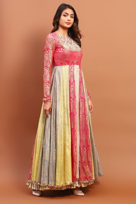 Soniya G_Multi Color Georgette Embroidery, Foil Printed Panelled Anarkali With Dupatta _Online_at_Aza_Fashions