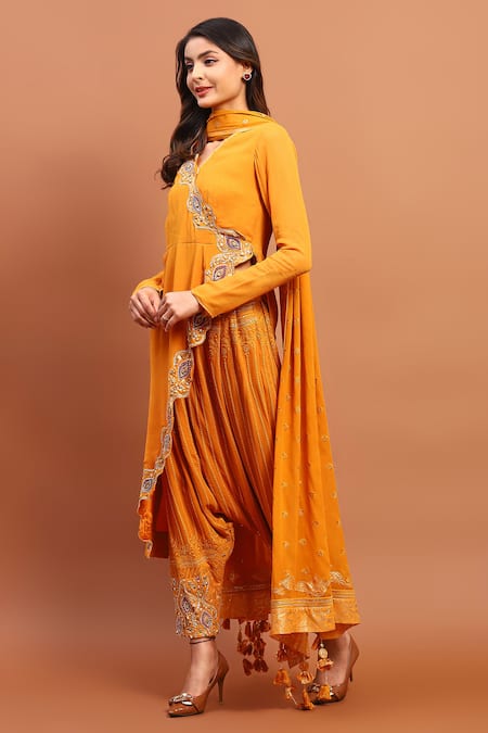 Buy Soniya G Yellow Georgette Sequins, Beads, Embroidery, Tassels Placket Angrakha Set Online at Aza Fashions Buy_Soniya G_Yellow Georgette Sequins, Beads, Embroidery, Tassels Placket Angrakha Set _Online_at_Aza_Fashions