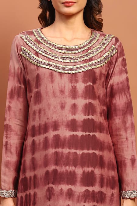 Shop Soniya G Brown Georgette Sequins, Beads, Embroidery Round Neck Tie Dye Kurta Set Online at Aza Fashions Shop_Soniya G_Brown Georgette Sequins, Beads, Embroidery Round Neck Tie Dye Kurta Set _Online_at_Aza_Fashions