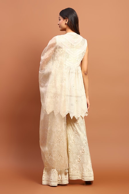 Soniya G Chikankari Embroidered Peplum Kurta Set