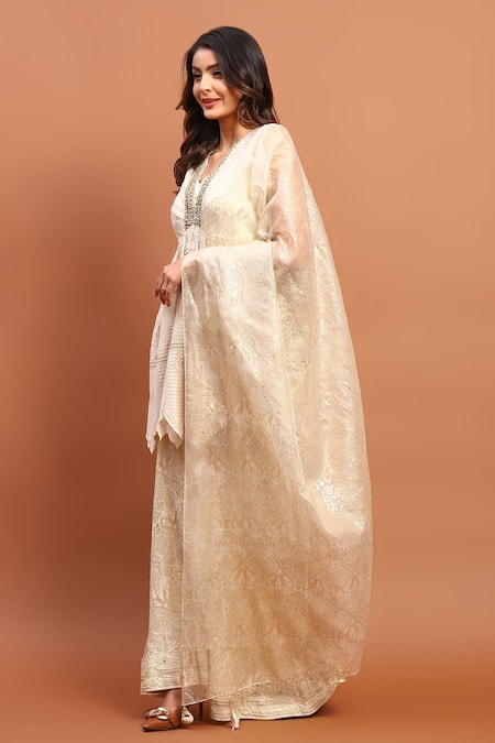 Buy_Soniya G_Ivory Georgette Embroidery, Cut Work, Foil Chikankari Peplum Kurta Set _Online_at_Aza_Fashions
