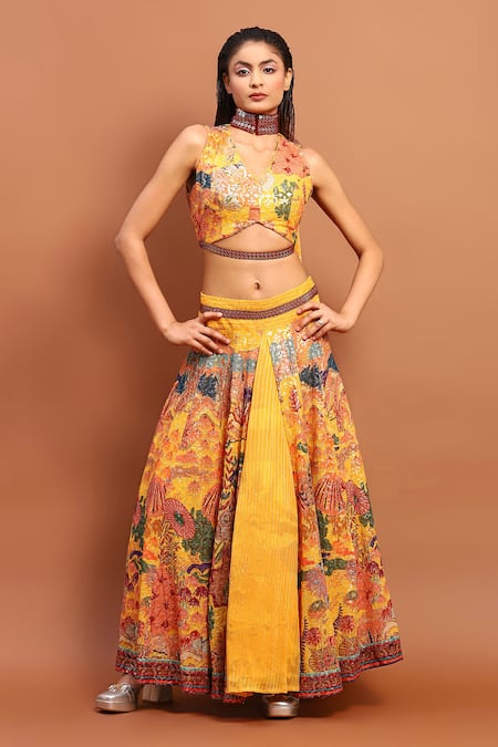 Soniya G Abstract Print Skirt Set 