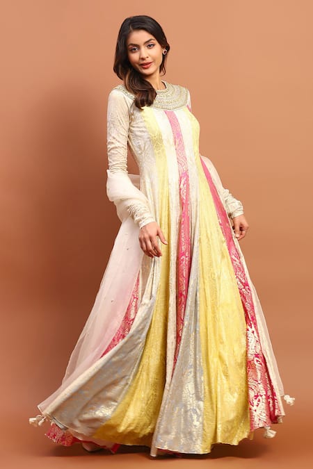 Buy_Soniya G_Multi Color Georgette Embroidery, Colorblock Panelled Anarkali With Dupatta _Online_at_Aza_Fashions