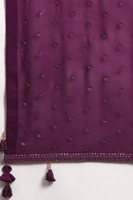 Soniya G_Purple Chanderi Sequins, Embroidery V-neck Chikankari Lehenga Set _at_Aza_Fashions