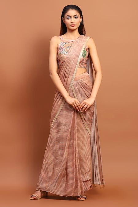 Soniya G Printed Pre-Draped Saree With Blouse 