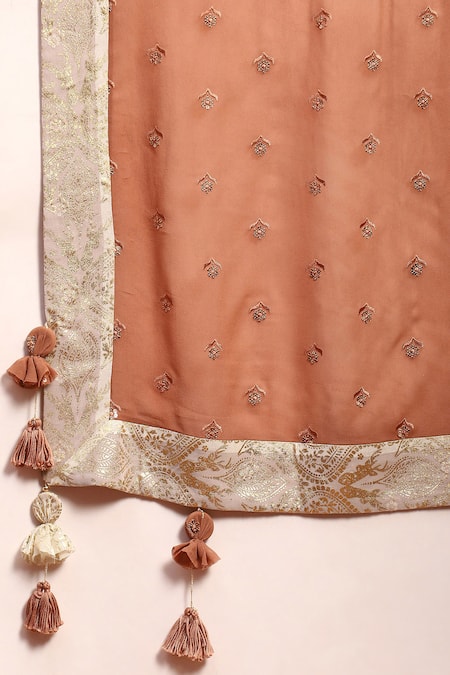 Soniya G_Brown Georgette Embroidery, Sequins Keyhole Neck Placement Kurta Set_at_Aza_Fashions