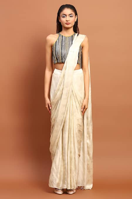 Soniya G Printed Pre-Draped Saree With Embroidered Blouse 