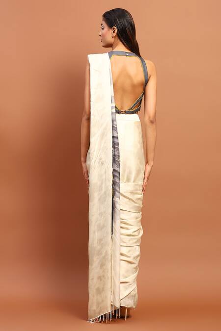 Buy Soniya G Ivory Satin Embroidery, Tassels Halter Printed Pre-draped Saree With Blouse Online at Aza Fashions Buy_Soniya G_Ivory Satin Embroidery, Tassels Halter Printed Pre-draped Saree With Blouse_Online_at_Aza_Fashions