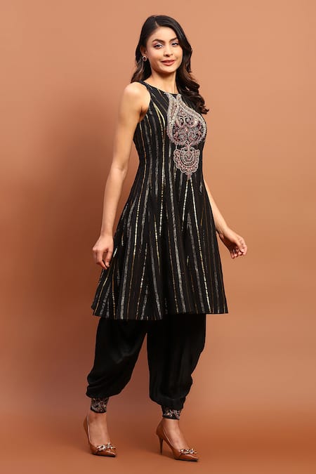 Soniya G_Black Georgette Zari, Sequins, Cut Work, Embroidery, Yoke Anarkali Salwar Set _Online_at_Aza_Fashions