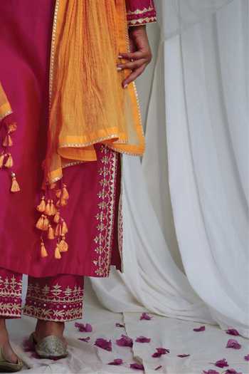 Kyra By Bhavna_Pink Chanderi, Cotton, Georgette Tassels, Cut Work, Embroidery Mirror Kurta Set _Online_at_Aza_Fashions