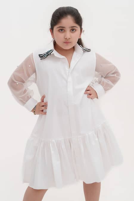 Darleen Kids Couture White Pearl Embellished Dress 